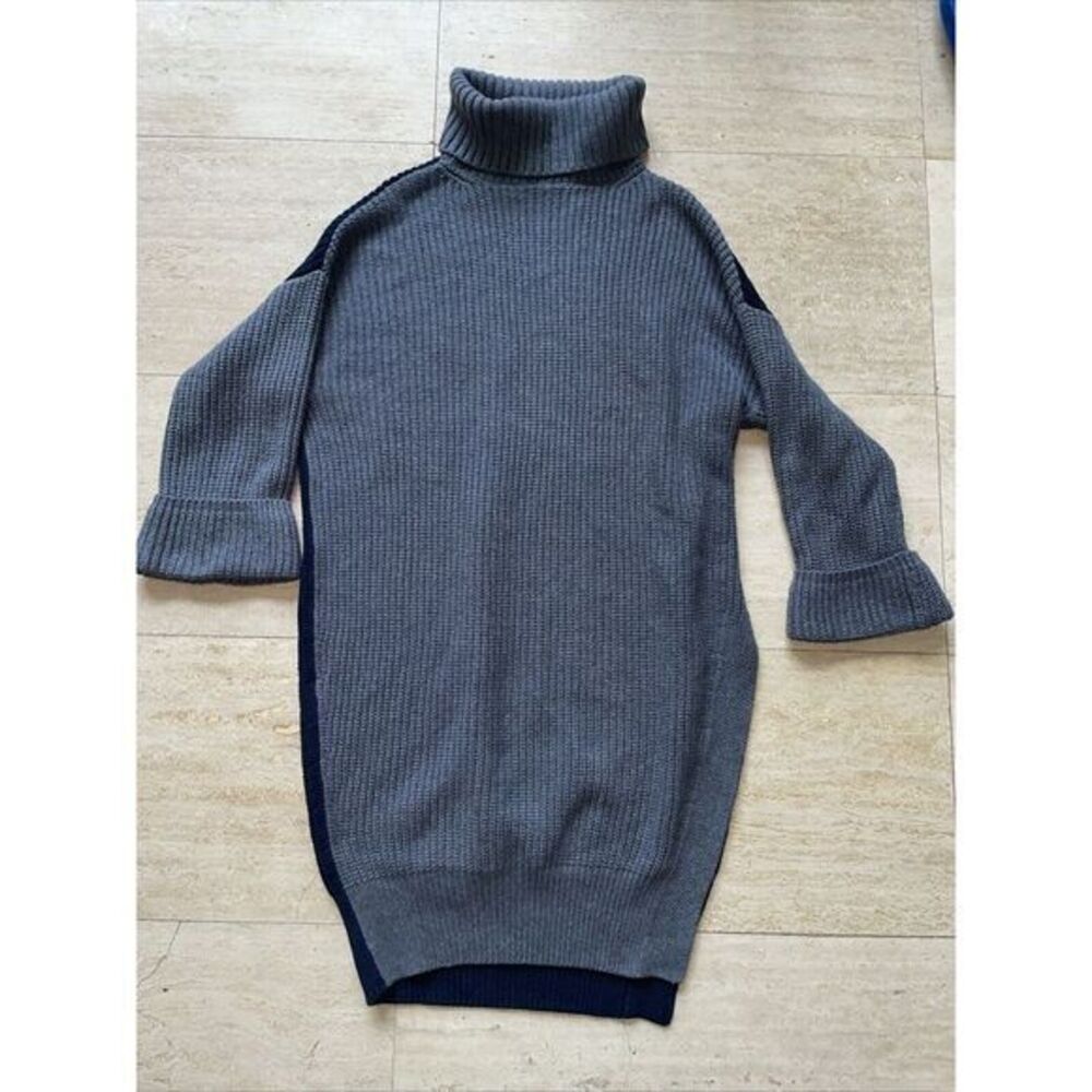 Anthropologie Moth Sweater Dress Womens M Gray Blue Turtleneck Ribbed Slit Tunic